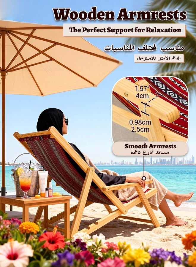 SOLARALIFE Outdoor Folding Wood Lounge Chair – 4-Gear Adjustable Reclining with Armrests - Image 5